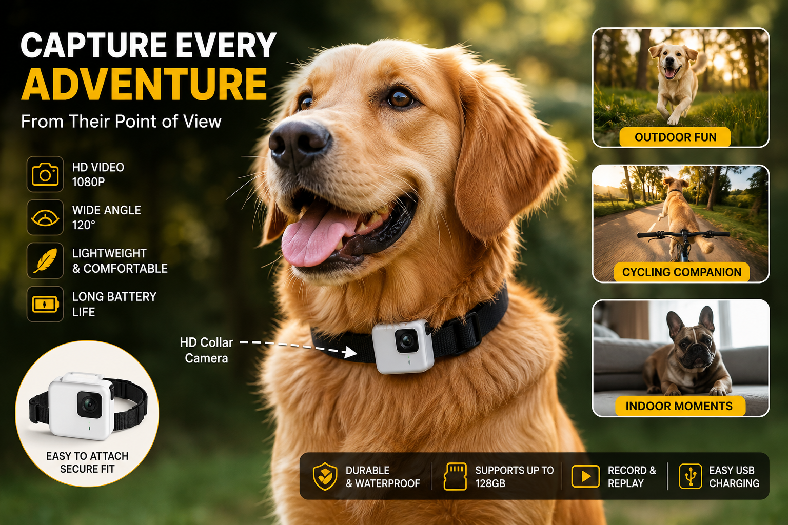 New HD A100 Sports Camera Compact HD sports camera for pets, cycling, and outdoor use. Easy to attach, lightweight, and durable.